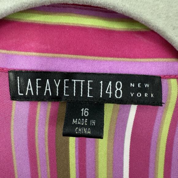 Lafayette 148 Silk Wrap Blouse size 16 Pink Mint Colorful Striped - Picture 10 of 11